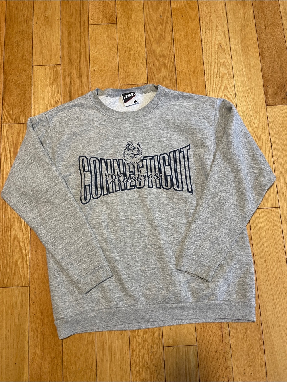 BIKE Gray Connecticut Huskies Crewneck Sweatshirt